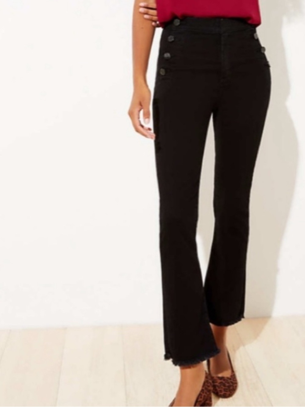 LOFT Sailor Button Flare Crop Jeans Size 25/0 Black